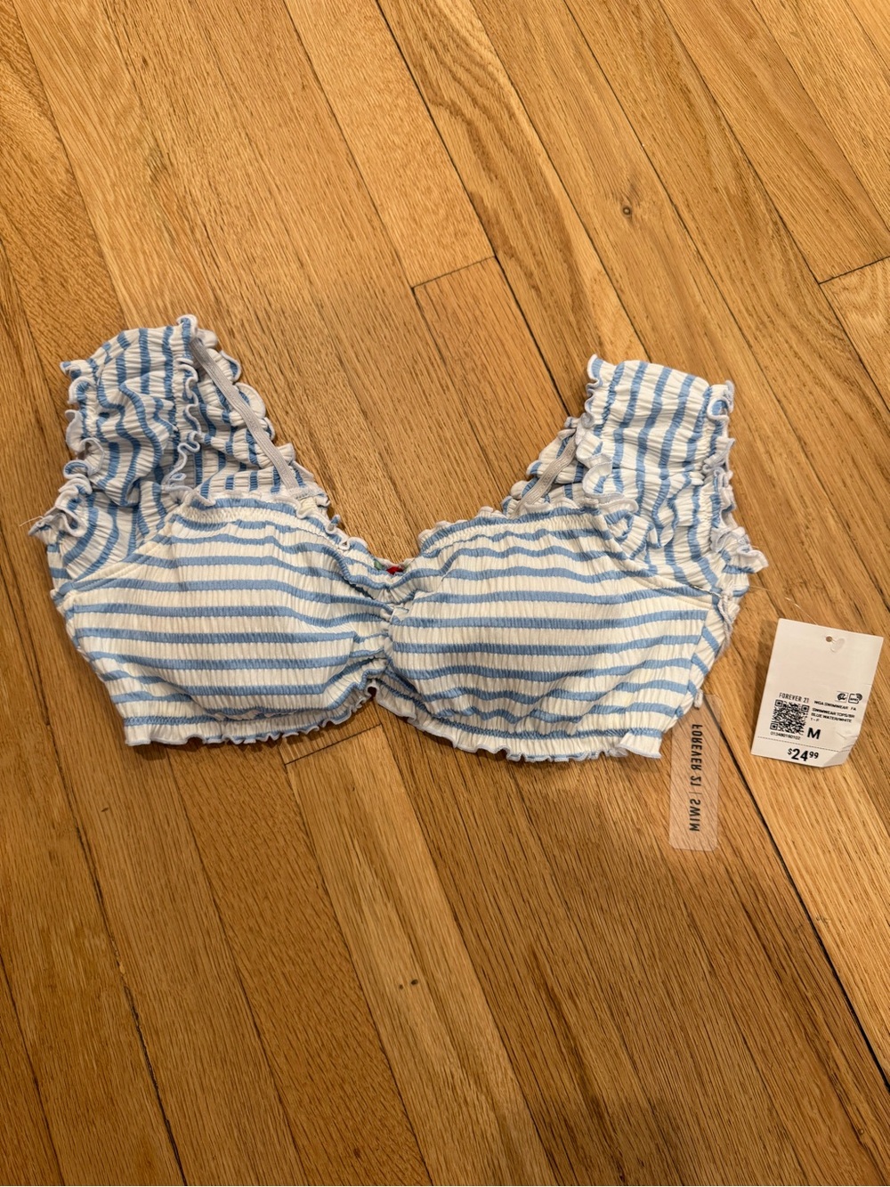 Forever 21 Blue and White Striped Ruffle Bikini Top NWT
